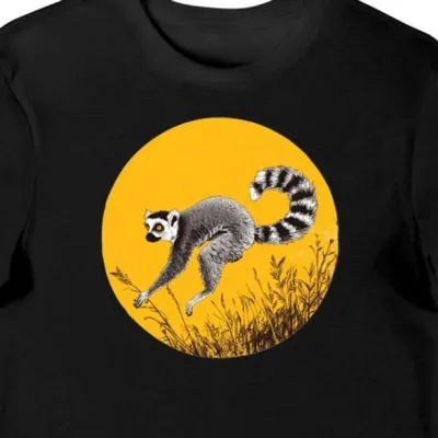 Koszulka męska czarna z motywem lemura i dżungli