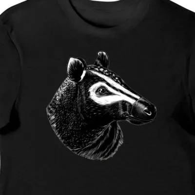 Koszulka męska czarna z motywem tapira w czarno-białej dżungli