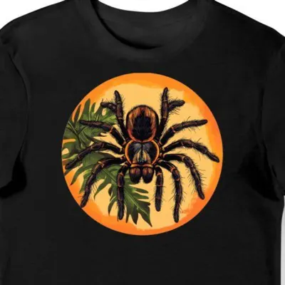 Koszulka męska czarna z motywem tarantuli w cieniu dżungli