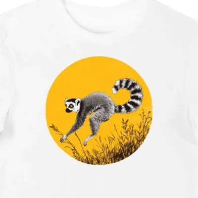 Koszulka męska biała z motywem lemura i dżungli