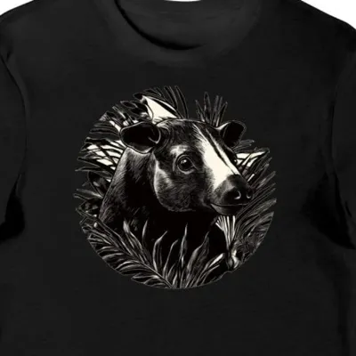 Koszulka męska czarna z nadrukiem tapira w dżungli