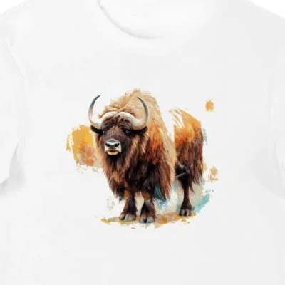 Koszulka męska biała z motywem piżmowca i arktycznego brązu