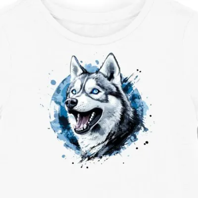 Koszulka damska biała z motywem syberyjskiego husky w bieli