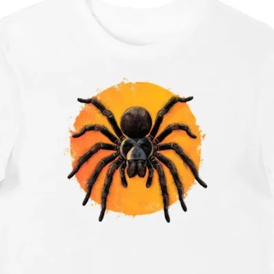 Koszulka męska biała z motywem tarantuli w ciepłym blasku