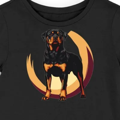 Koszulka damska czarna z grafiką muskularnego rottweilera w cieniu