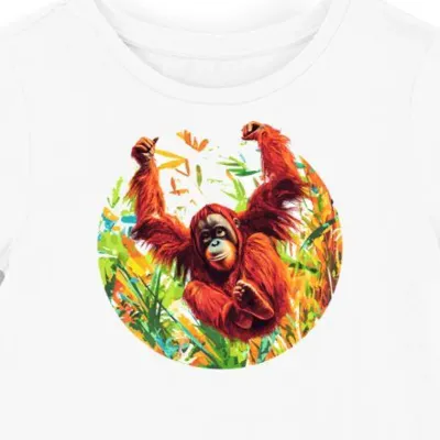 Koszulka damska biała z motywem orangutana w dżungli