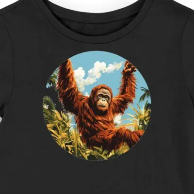Koszulka damska czarna z nadrukiem orangutana w dżungli