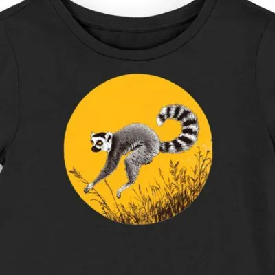 Koszulka damska czarna z motywem lemura i dżungli