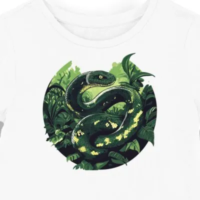 Koszulka damska biała z motywem ciemnozielonego węża w dżungli