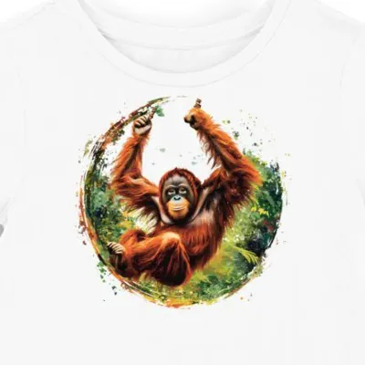 Koszulka damska biała z motywem rudego orangutana w dżungli