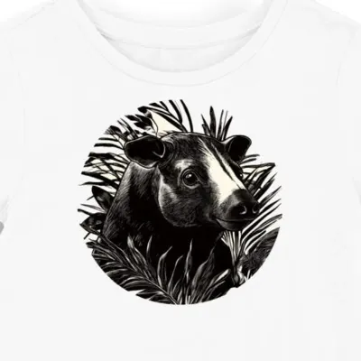 Koszulka damska biała z nadrukiem tapira w dżungli