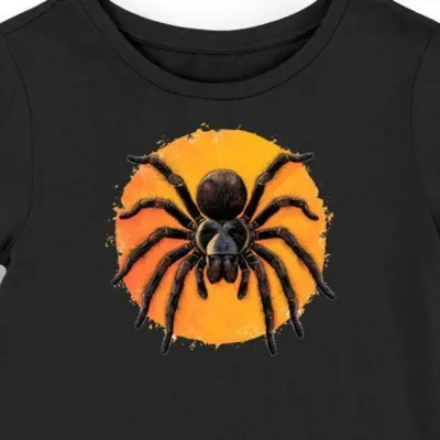 Koszulka damska czarna z motywem tarantuli w ciepłym blasku