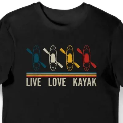 Koszulka męska z napisem live love kayak czarna