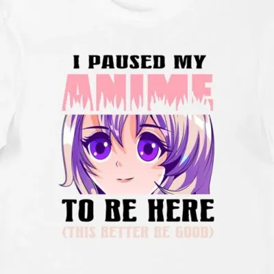 Koszulka męska anime z napisem "I paused my ANIME" biała