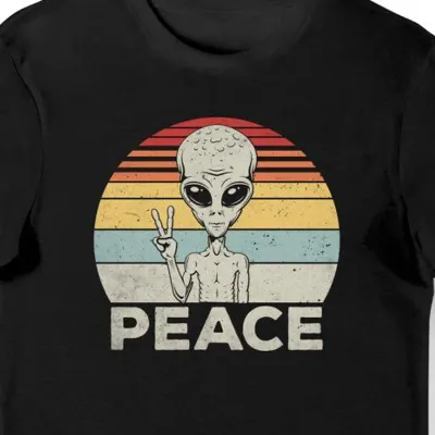 Koszulka męska peace z alienem czarna