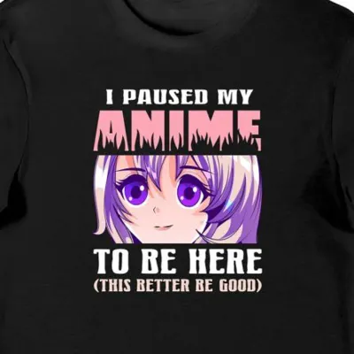 Koszulka męska anime z napisem "I paused my ANIME" czarna