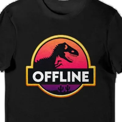 Koszulka męska offline z dinozaurem czarna