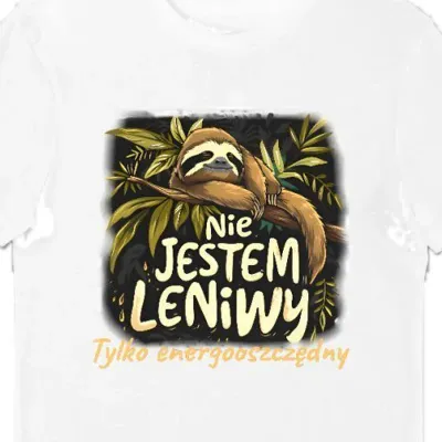 Koszulka męska nie jestem leniwy tylko energooszczędny biała
