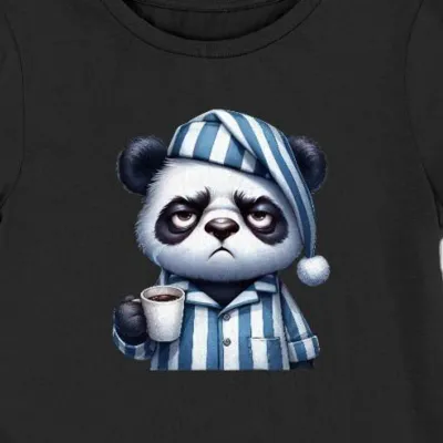 Koszulka damska zaspana panda z kawą czarna