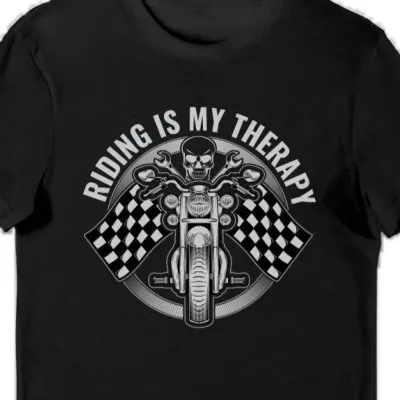 Koszulka motor riding is my therapy czarba