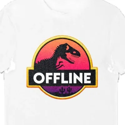 Koszulka męska offline z dinozaurem biała