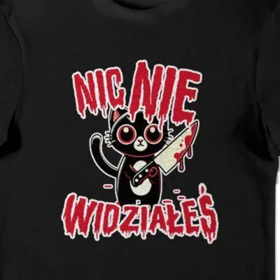 Koszulka męska kot z nożem nic nie widziałeś czarna