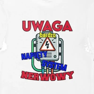 Koszulka męska uwaga napięty system nerwowy biała