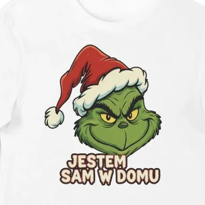 Koszulka męska biała Jestem sam w domu Grinch na święta prezent świąteczny