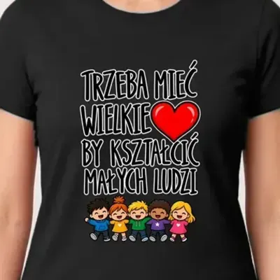 Koszulka damska czarna dla przedszkolanki na dzień nauczyciela z dziećmi