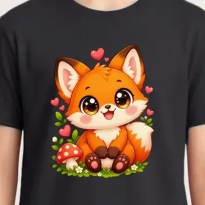 Koszulka z liskiem dla chłopca czarna słodki styl kawaii dla dzieci