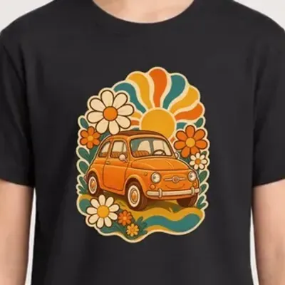 Koszulka z maluchem dla dziewczynki czarna retro styl lat 70