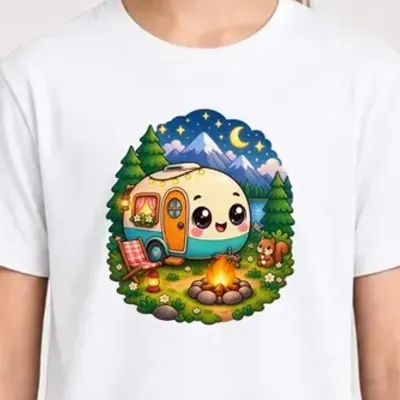 Koszulka dla chłopca z kamperem biała słodki kawaii
