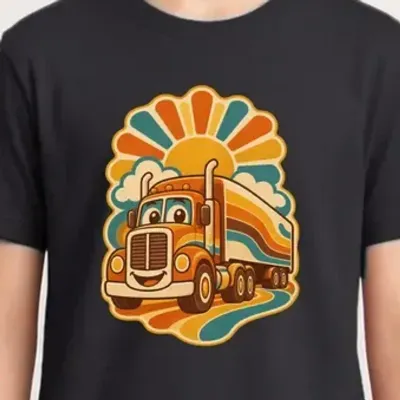 Koszulka z ciężarówką w stylu retro dla chłopca czarna retro lata 70