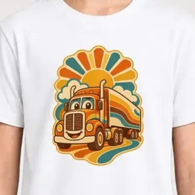 Koszulka z ciężarówką w stylu retro dla dziewczynki biała retro lata 70