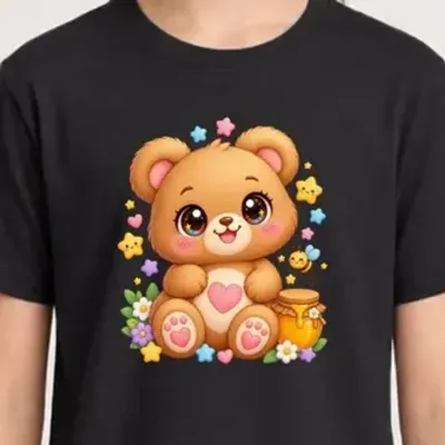 Koszulka z misiem pluszowym dla dziewczynki czarna kawaii