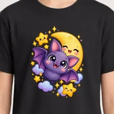Koszulka z nietoperzem dla dziewczynki czarna słodki kawaii