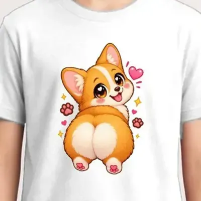 Koszulka dziecięca z corgi dla chłopca biała słodki styl kawaii