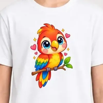 Koszulka z papugą dla dziewczynki biała słodki styl kawaii