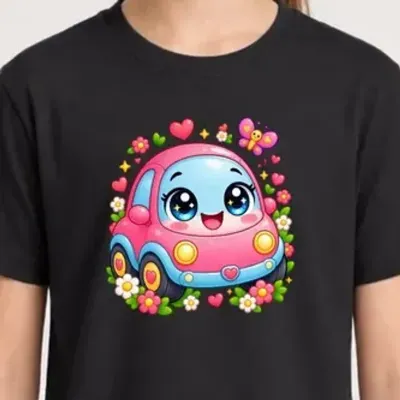 Koszulka dziecięca z maluchem dla dziewczynki czarna słodki kawaii