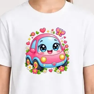 Koszulka dziecięca z maluchem dla dziewczynki biała słodki kawaii