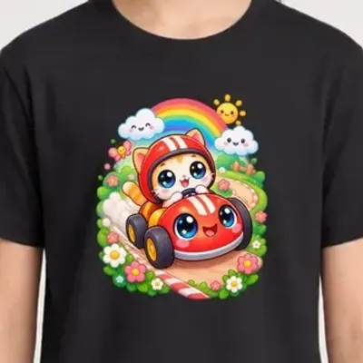 Koszulka z gokartem dla dziewczynki czarna słodki styl kawaii