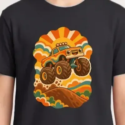 Koszulka z monster truckiem dla chłopca czarna retro lata 70