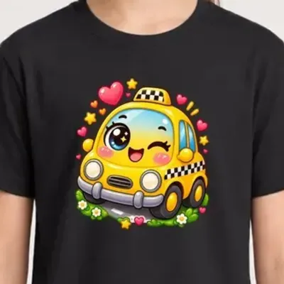 Koszulka z taksówką dla dziewczynki czarna słodki kawaii