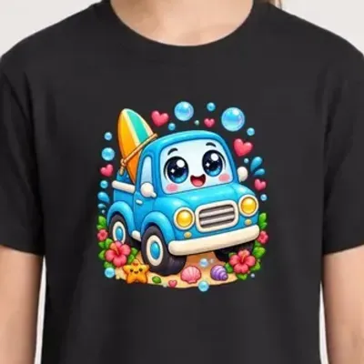 Koszulka z pickupem dla dziewczynki czarna słodki kawaii