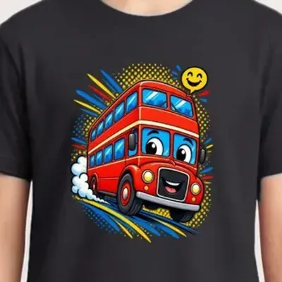 Koszulka z autobusem dla chłopca czarna styl komiksowy