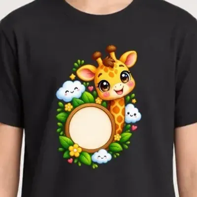 Koszulka z żyrafą dla dziewczynki czarna słodki kawaii