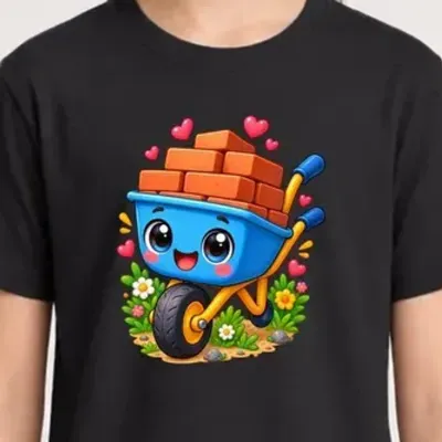 Koszulka dziecięca z taczką dla dziewczynki czarna słodki kawaii