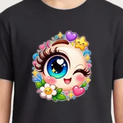 Koszulka z okiem dla chłopca czarna słodki styl kawaii