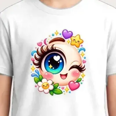 Koszulka z okiem dla chłopca biała słodki styl kawaii