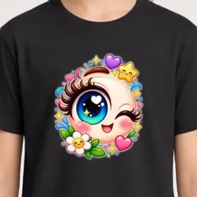 Koszulka z okiem dla dziewczynki czarna słodki styl kawaii